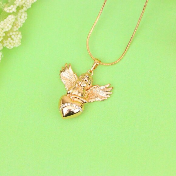 Rose Gold Angel Pendant with Heart and Wings – Elegant Spiritual Charm, XPPT1404 - Picture 4 of 13